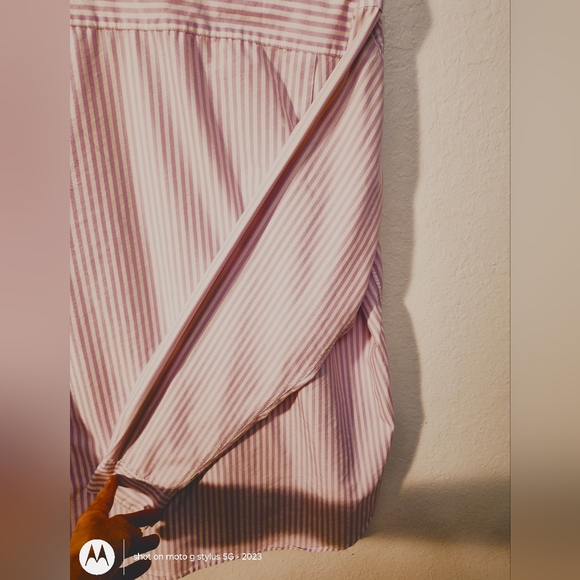 Lands'end Pink and White Stripped Long Sleeve Button Down Shirt Size 16 Tall Val - Picture 5 of 5